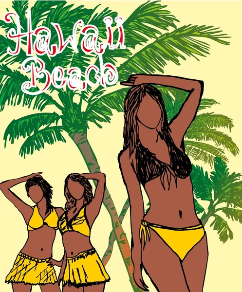 Palma spiaggia bikini spiaggia ragazze vettoriale arte — Vettoriale Stock