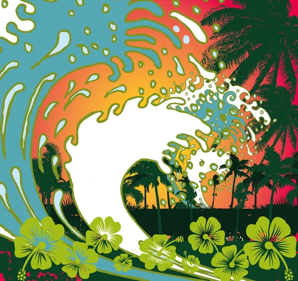 Pacific oceaan palm strand vector kunst — Stockvector