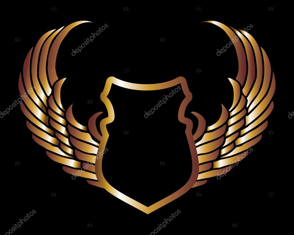 Metalic gold wings and shield vector art
