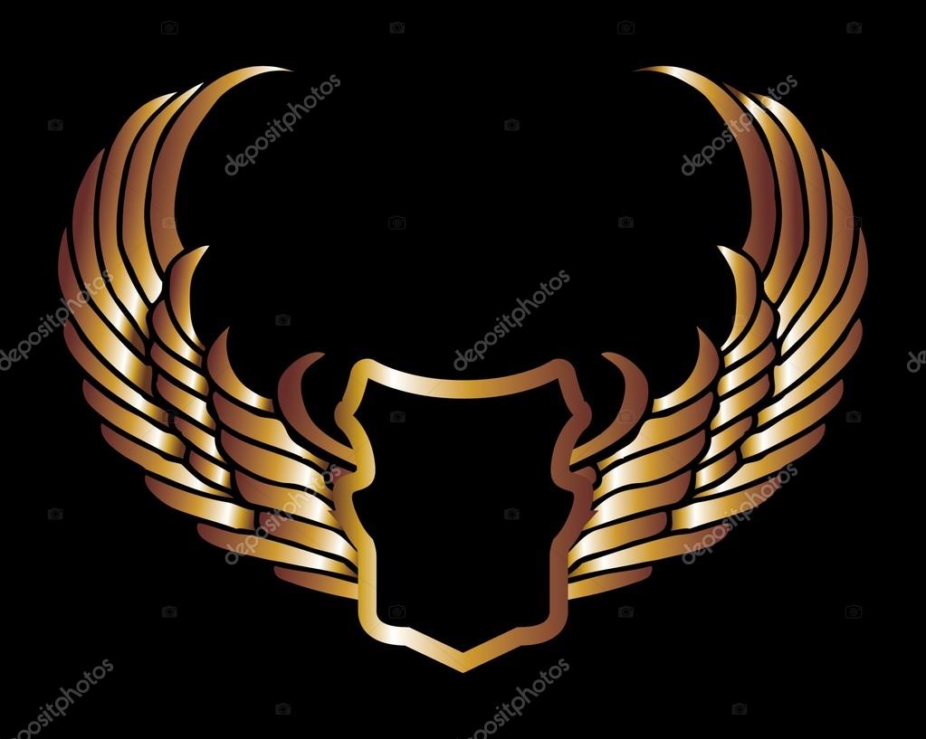 Metalic gold wings and shield vector art