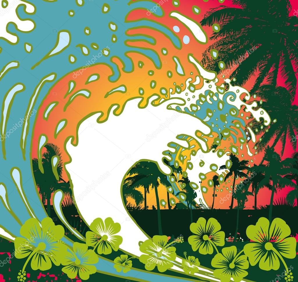 Pacific ocean palm beach vector art