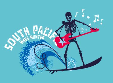 Güney Pasifik rock müziği iskelet sörfçü vektör sanatı