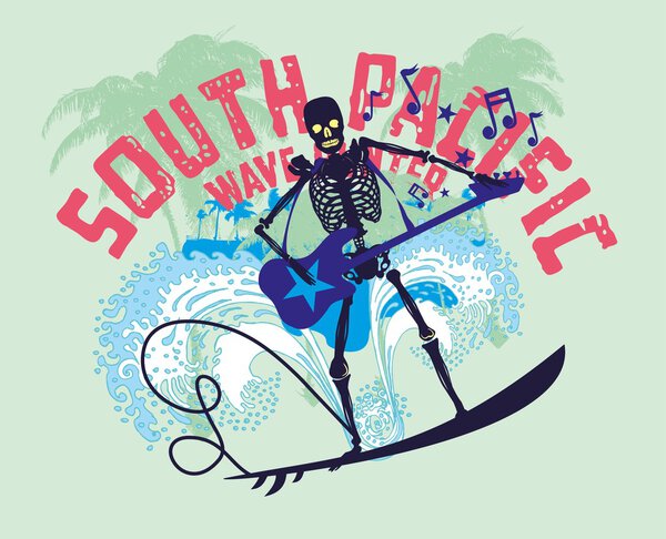 South pacific rock music skeleton surfer vector art