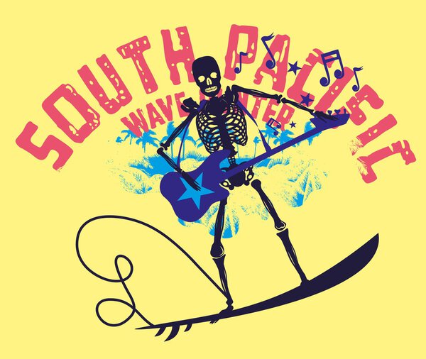South pacific rock music skeleton surfer vector art