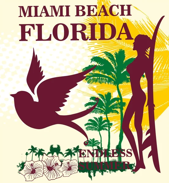 Niekończące się lato Miami plaża wektor sztuki — Wektor stockowy