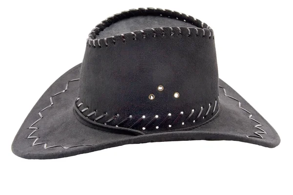 흰 배경에 분리되어 있는 검은 가죽 모자 — 스톡 사진