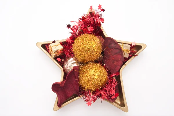 Noel kabarcık ve Noel dekorasyonu ile yıldız şekilli çanak — Stok fotoğraf