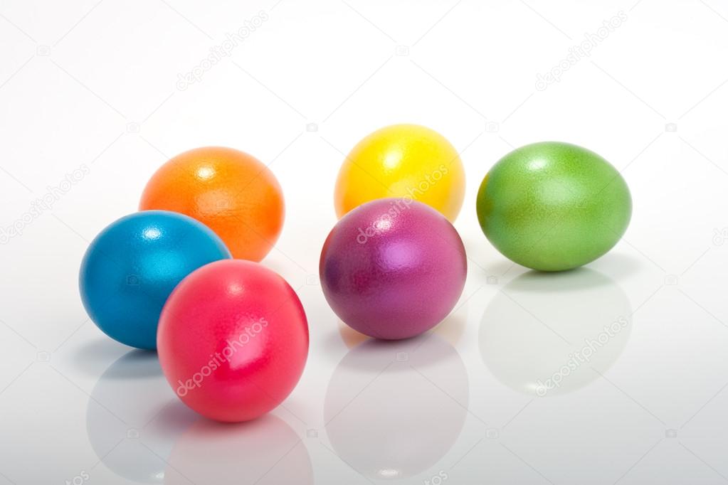 Lot of colorful easter eggs isolated on white background