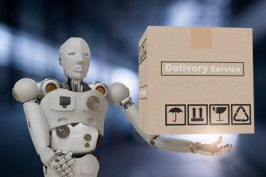 Robot siber gelecekteki insansı insansı tutucu kutu teknolojisi mühendislik kontrol cihazı, endüstri denetim denetçisi bakım robotu servis teknolojisi 3D
