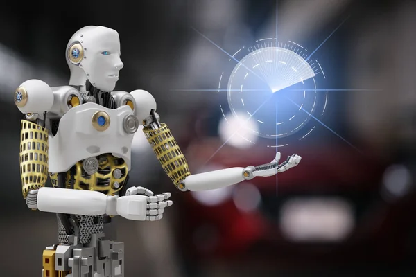 Robot Futuro Cibernético Humanoide Futurista Auto Automóvil Coche Automotriz Revisión — Foto de Stock