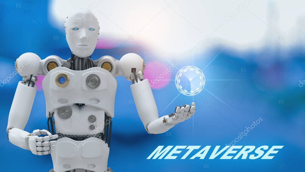 Robot community metaverse for VR avatar reality game virtual reality of people blockchain connect technology investment, business lifestyl