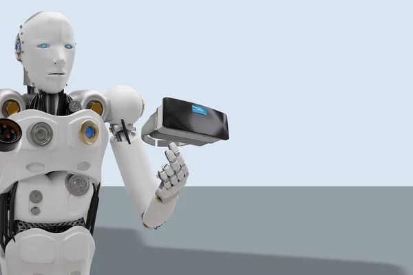 Robot Futuro Cibernético Humanoide Futurista Tech Industry Garage Car Charger —  Fotos de Stock