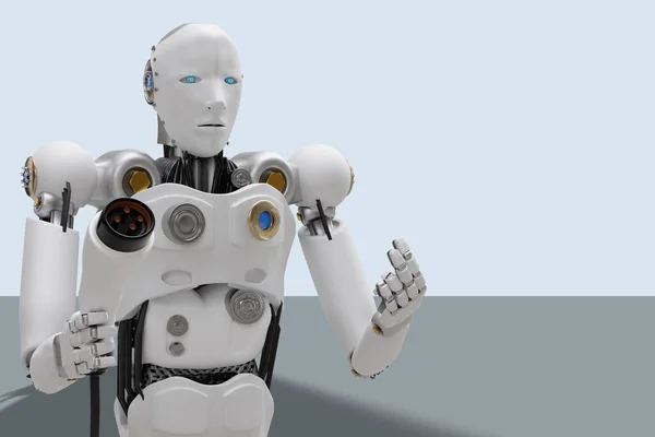 Robot Futuro Cibernético Humanoide Futurista Tech Industry Garage Car Charger —  Fotos de Stock