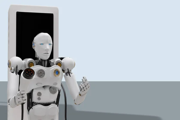 Robot Futuro Cibernético Humanoide Futurista Tech Industry Garage Car Charger — Foto de Stock
