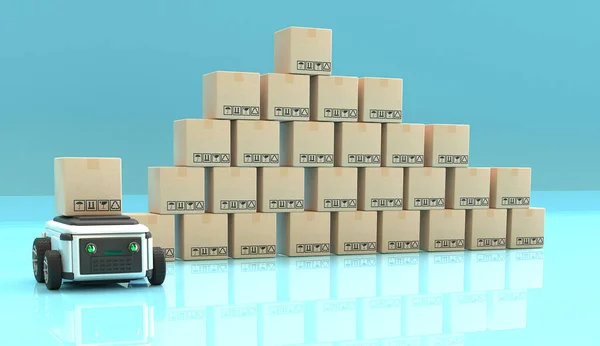 Car Robot transports truck Box with AI interface Object for manufacturing industry technology Product export and import of future Robot cyber in the warehouse by Arm mechanical future technology