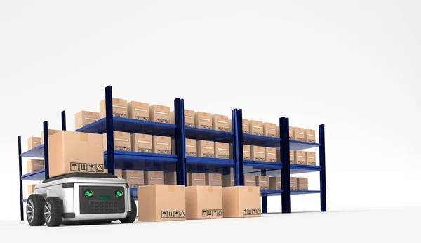 Car Robot transports truck Box with AI interface Object for manufacturing industry technology Product export and import of future Robot cyber in the warehouse by Arm mechanical future technology