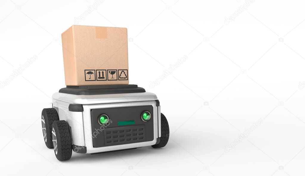Car Robot transports truck Box with AI interface Object for manufacturing industry technology Product export and import of future Robot cyber in the warehouse by Arm mechanical future technology