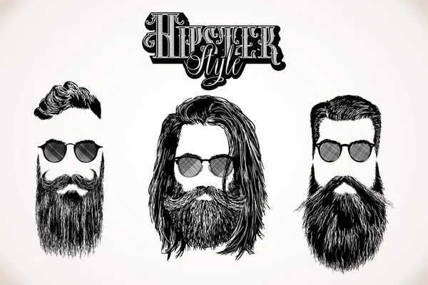 Hipster Style Hår Skägg Barbershop Mode Gentleman Tatuering Gravyr Hår — Stock vektor