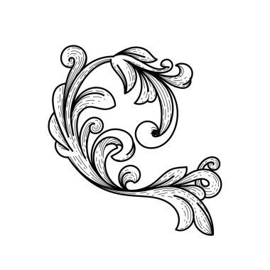 Vintage barok çerçeve parşömen süs gravür sınır çiçek retro desen antik stil acanthus yaprakları girdap dekoratif tasarım elemanı filigran kaligrafi vektör damask