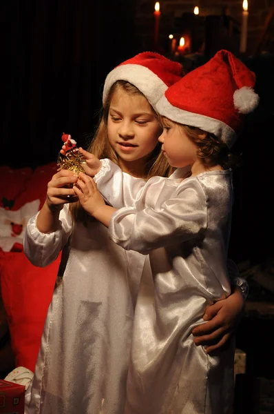 Twee kinderen en Kerstmis Stockfoto