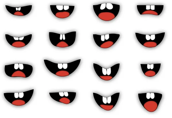 Vetores de Coleção De Elementos De Boca Dos Desenhos Animados Mostrar A  Língua Sorrir Com Os Dentes Emoções Expressivas Bocas E Fonemas Set Vector  A Sorrir e mais imagens de Boca 