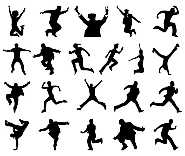 Silhouettes of  jumping, running and dancing people — Stock Vector