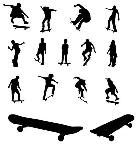 Juego de vectores de silueta skater — Vector de stock