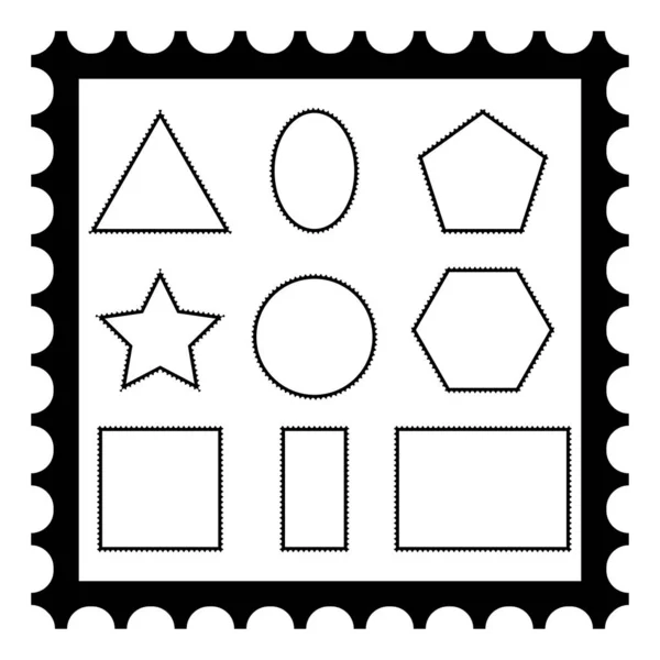 Κενό Σετ Γραμματοσήμων Συλλογή Γραμματοσήμων Διαφορετικού Σχήματος Εικονογράφηση Διανύσματος Απομονωμένη — Διανυσματικό Αρχείο