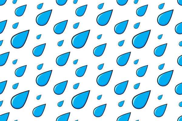 雨が降る 秋の天気漫画青い水滴下 白地に隔離されたベクトルパターン — ストックベクタ