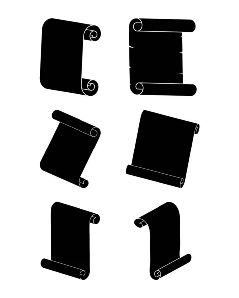 Paper Scroll Icon Set Schwarze Silhouettenform Isoliert Auf Weißem Hintergrund — Stockvektor