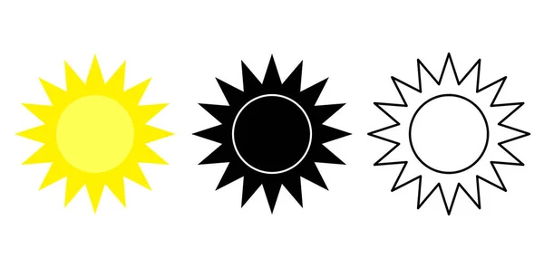 Conjunto Ícones Solares Projeto Amarelo Silhueta Contorno Ilustração Vetorial Sobre —  Vetores de Stock