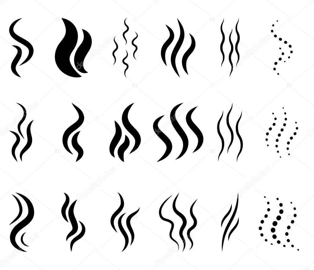 Vapour icon. Odour symbol. Aroma steam wave.  Vector illustration set isolated on white.