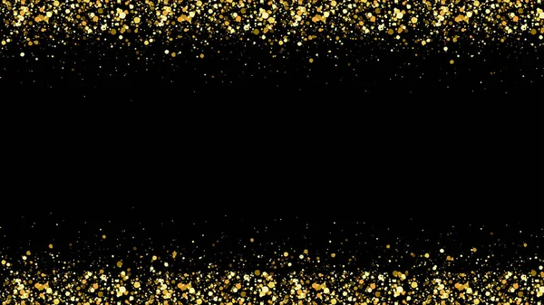 Glitter Julgränsen Guld Glödande Glitter Ram Tom Svart Bakgrund — Stock vektor
