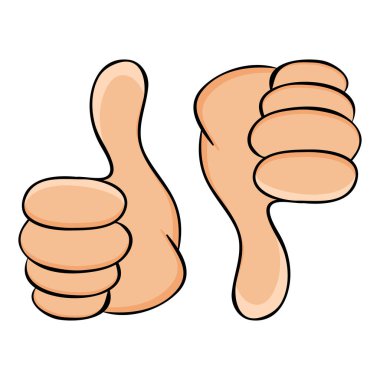 Baş parmak yukarı ve baş parmak aşağı. Koyu tenli el hareketi.