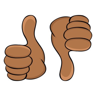 Baş parmak yukarı ve baş parmak aşağı. Koyu tenli el hareketi.