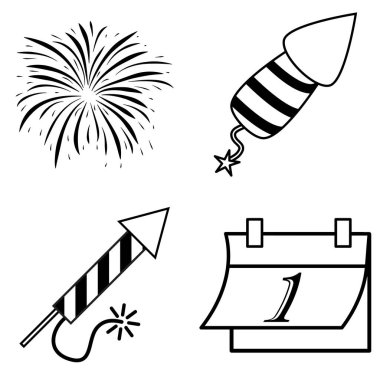 Yeni yıl simgesi seti. Taslak ve siluet sembol koleksiyonu.