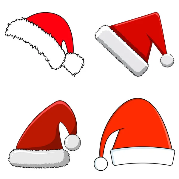 Navidad Santa Claus Sombreros Con Set Piel Año Nuevo Sombrero — Vector de stock
