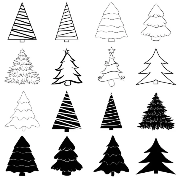 Kerstboom Omtrek Set Vector Icoon Silhouet Vorm Collectie — Stockvector