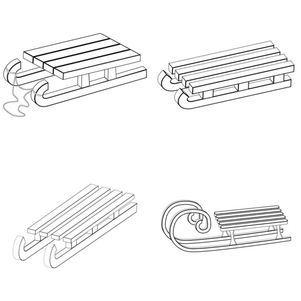 Slee Omtrek Set Winter Icoon Geïsoleerd Witte Achtergrond Symbool Van — Stockvector