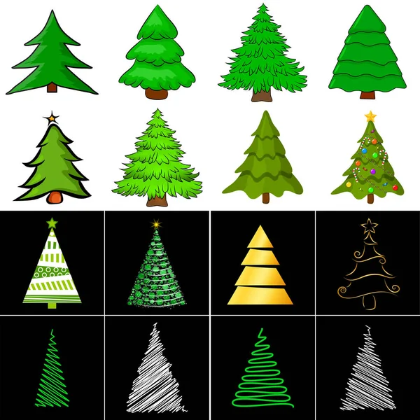 Juego Árboles Navidad Ilustración Vectorial Puede Utilizar Para Tarjeta Felicitación — Vector de stock