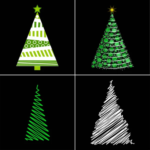 Abstract Christmas Tree Set Holiday Illustration Isolated Black — Stock Vector