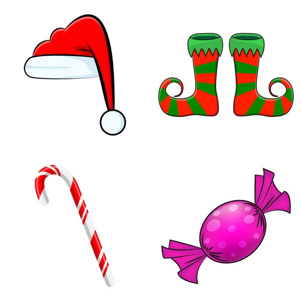Julen Symboler Samling Stor Uppsättning Julikoner Säsongsbetonade Tecknade Illustrationer Isolerade — Stock vektor
