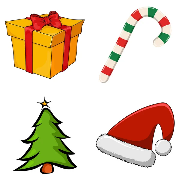 Christmas Symbols Collection Big Set Xmas Icons Seasonal Cartoon Illustrations — Stock Vector
