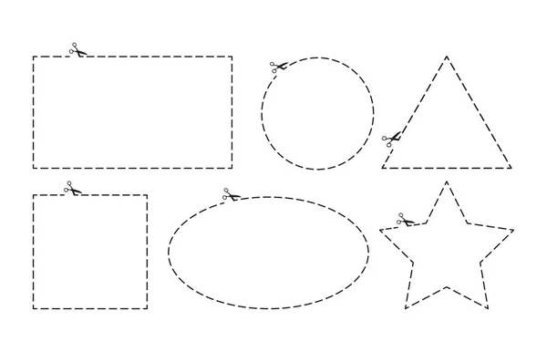 Forbice Linea Taglio Carta Diverse Forme Illustrazione Vettoriale Isolata Sfondo — Vettoriale Stock