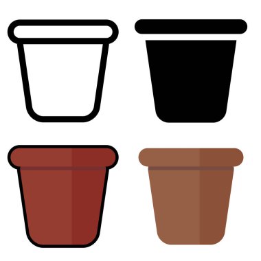 Çiçek saksısı. Düz simge ve tasarım ve siluet sembolü.