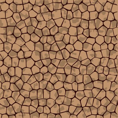 Kuru toprak, çatlamış toprak dokusu. Kahverengi bej rengi çatlaklarla vektör deseni.