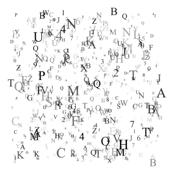 白い背景に分離された抽象的な黒いアルファベットの飾り罫線教育 ライティング 詩的なデザインのベクター イラスト ランダムな文字は 上から落ちる 文法学校のアルファベット本の概念 — ストックベクタ
