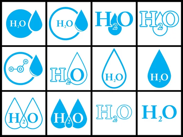 Conjunto Símbolos H2O Diseño Icono Agua H2O Conjunto Ilustración Vectorial — Vector de stock