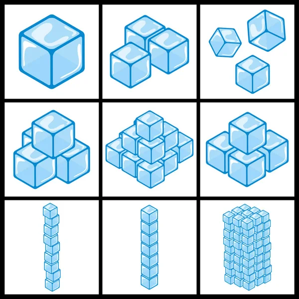 Set Iconos Cubo Hielo Colección Bloques Congelación Dibujos Animados Ilustración — Vector de stock