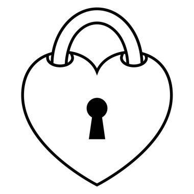 Kalp şeklindeki kilit simgesi. Beyaz arkaplanda izole edilmiş vektör çizgisi çizimi